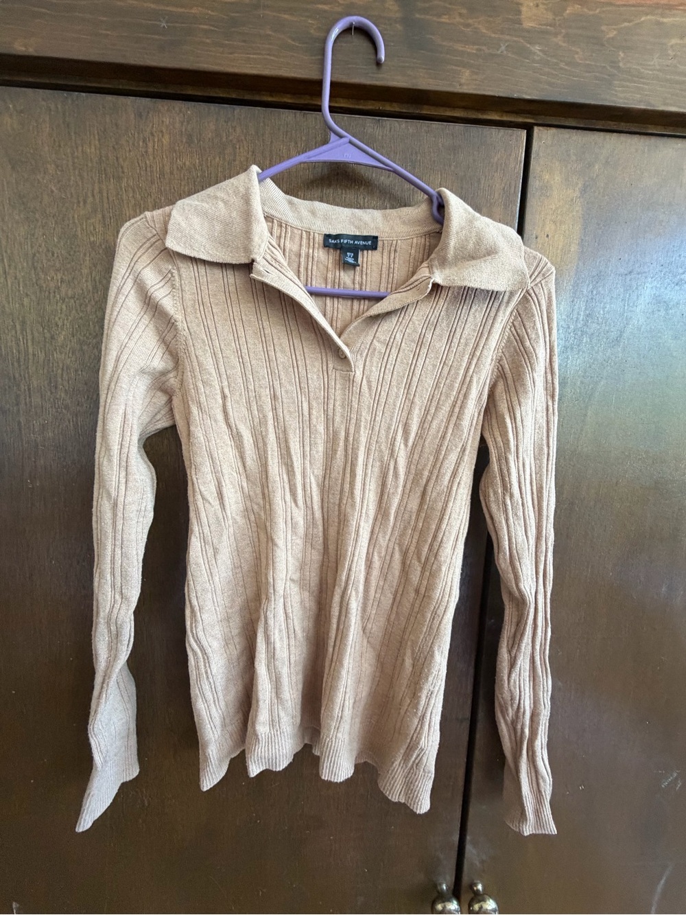 Saks Fifth Avenue Ribbed Polo Sweater in Light Brown